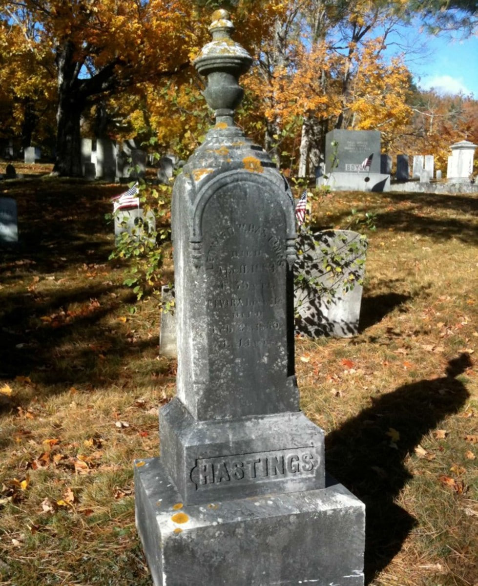 Leonard Wood Hastings Gravestone in Central Cemetery, New Ipswich, NH