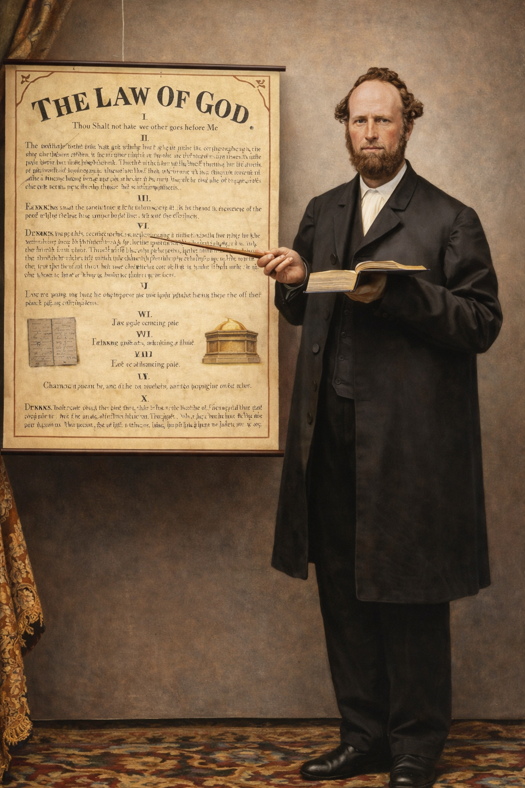 James White presenting the 1850 Law of God Chart