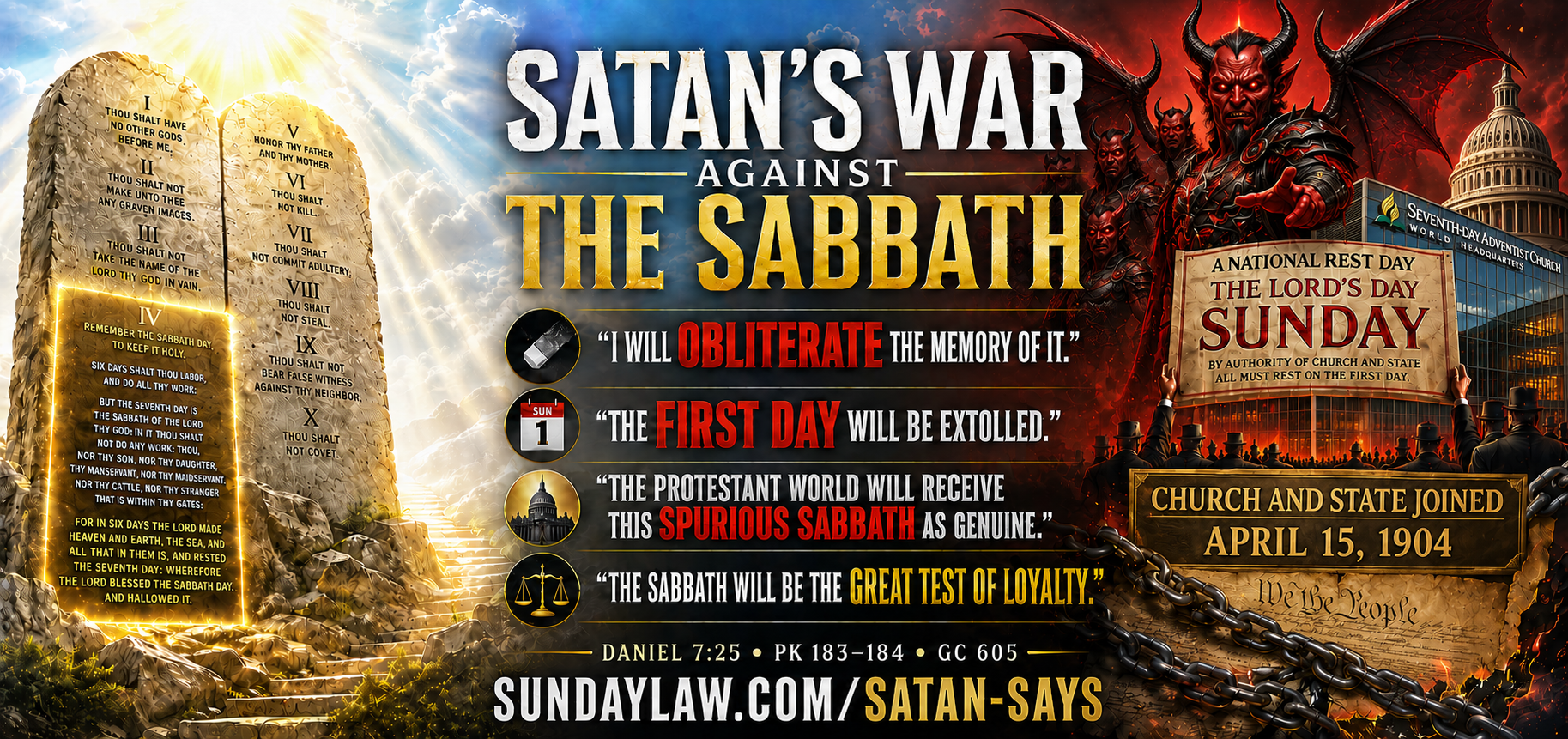 Illustration of Satan's war against the seventh-day Sabbath