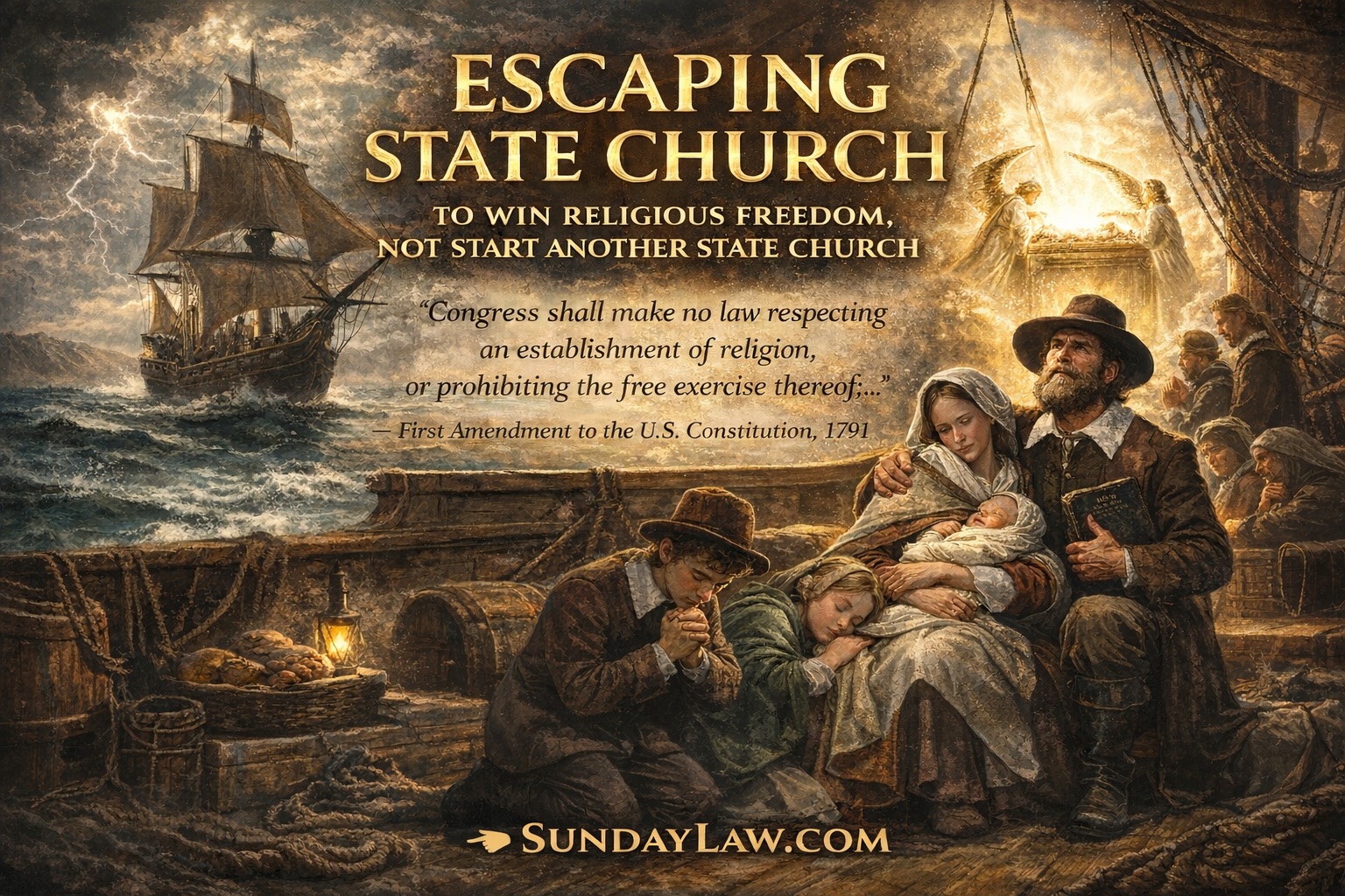 The Mayflower 1620 — Pilgrims fleeing the Church of England and state church tyranny